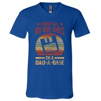 I Keep All My Dad Jokes In A Dadgiftagiftbase Vintage Dad Father Gift V-Neck T-Shirt