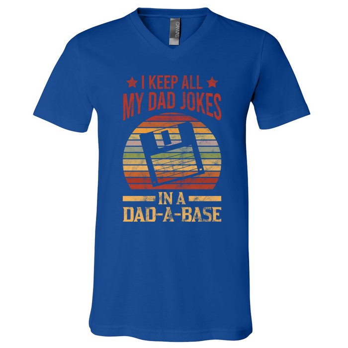 I Keep All My Dad Jokes In A Dadgiftagiftbase Vintage Dad Father Gift V-Neck T-Shirt