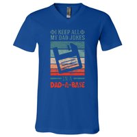 I Keep All My Dad Jokes In A Dadfunny Giftafunny Giftbase Vintage Dad Father Fun V-Neck T-Shirt