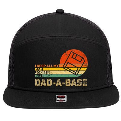 I Keep All Dad Jokes In A Dadabase Vintage Father Day 7 Panel Mesh Trucker Snapback Hat