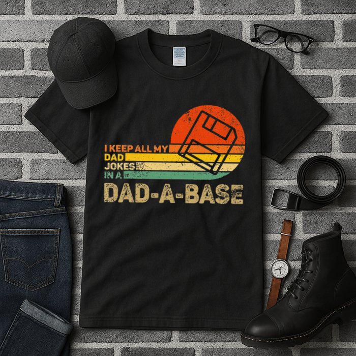 I Keep All Dad Jokes In A Dadabase Vintage Father Day Tall T-Shirt