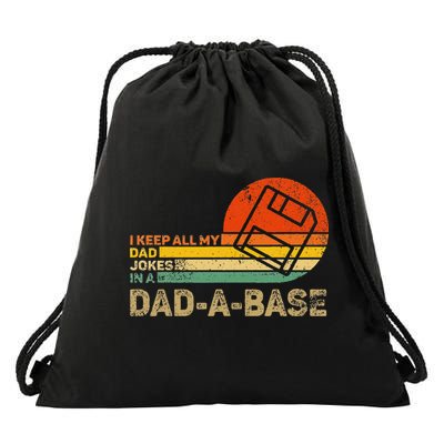 I Keep All Dad Jokes In A Dadabase Vintage Father Day Drawstring Bag