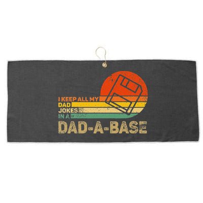 I Keep All Dad Jokes In A Dadabase Vintage Father Day Large Microfiber Waffle Golf Towel