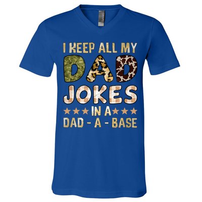 I Keep All My Dad Jokes In A Dad A Base Father's Day V-Neck T-Shirt
