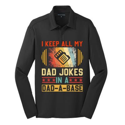 I Keep All My Dad Jokes In A Dad A Base Vintage Fathers Day Silk Touch Performance Long Sleeve Polo