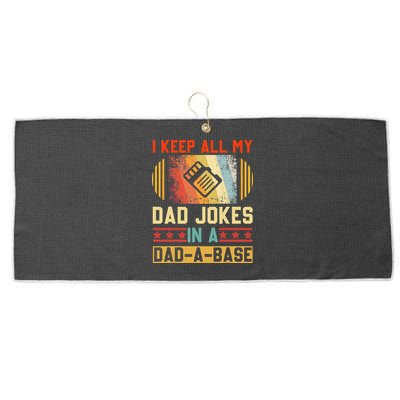I Keep All My Dad Jokes In A Dad A Base Vintage Fathers Day Large Microfiber Waffle Golf Towel