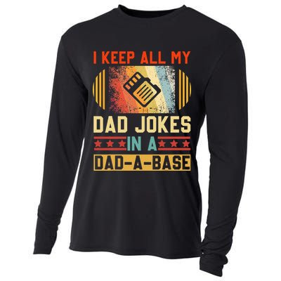 I Keep All My Dad Jokes In A Dad A Base Vintage Fathers Day Cooling Performance Long Sleeve Crew