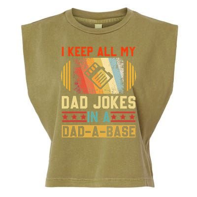 I Keep All My Dad Jokes In A Dad A Base Vintage Fathers Day Garment-Dyed Women's Muscle Tee