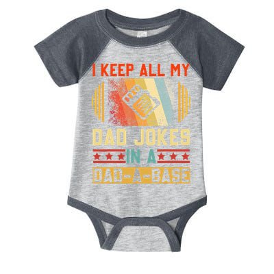 I Keep All My Dad Jokes In A Dad A Base Vintage Fathers Day Infant Baby Jersey Bodysuit