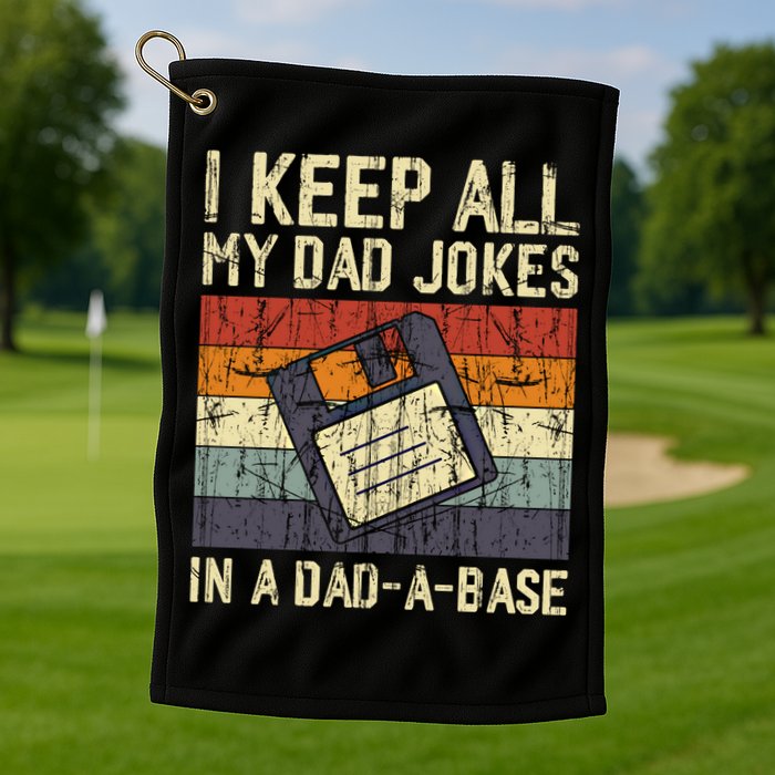 I Keep All My Dad Jokes In A Dad A Base Funny Dad Joke Gift Golf Towel