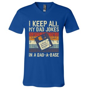 I Keep All My Dad Jokes In A Dad A Base Funny Dad Joke Gift V-Neck T-Shirt