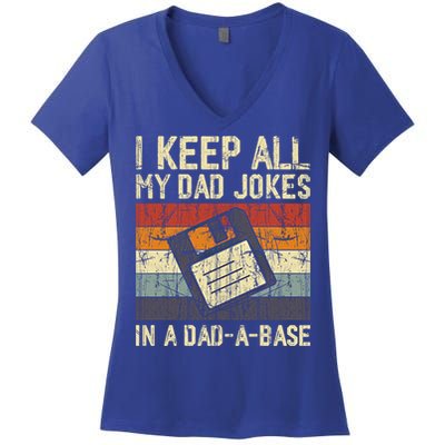 I Keep All My Dad Jokes In A Dad A Base Funny Dad Joke Gift Women's V-Neck T-Shirt