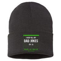I Keep All My Dad Jokes In A Dad A Base Funny Father Saying Sustainable Knit Beanie