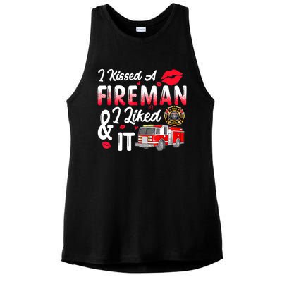 I Kissed A Fireman I Liked It Firefighter Valentine Days Ladies PosiCharge Tri-Blend Wicking Tank