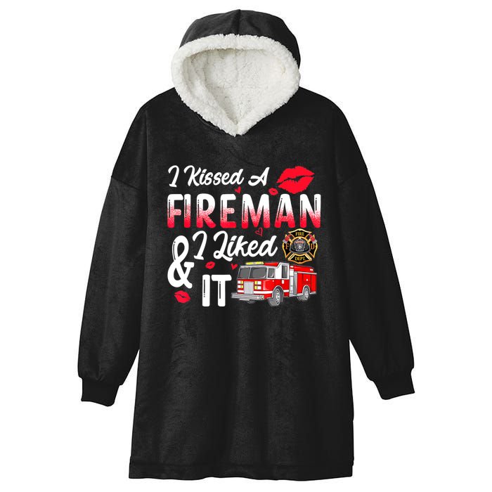 I Kissed A Fireman I Liked It Firefighter Valentine Days Hooded Wearable Blanket