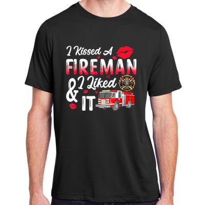 I Kissed A Fireman I Liked It Firefighter Valentine Days Adult ChromaSoft Performance T-Shirt