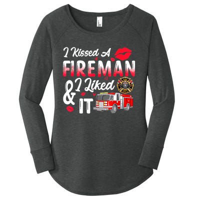 I Kissed A Fireman I Liked It Firefighter Valentine Days Women's Perfect Tri Tunic Long Sleeve Shirt