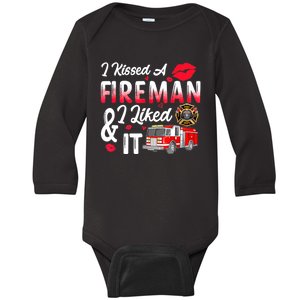 I Kissed A Fireman I Liked It Firefighter Valentine Days Baby Long Sleeve Bodysuit