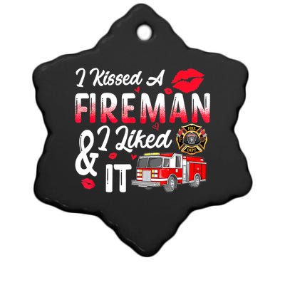 I Kissed A Fireman I Liked It Firefighter Valentine Days Ceramic Star Ornament