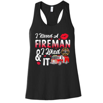 I Kissed A Fireman I Liked It Firefighter Valentine Days Women's Racerback Tank