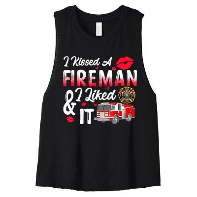 I Kissed A Fireman I Liked It Firefighter Valentine Days Women's Racerback Cropped Tank