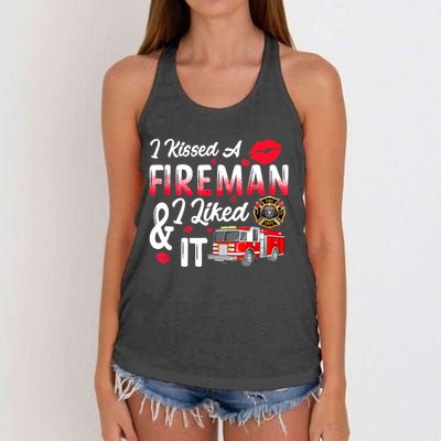 I Kissed A Fireman I Liked It Firefighter Valentine Days Women's Knotted Racerback Tank