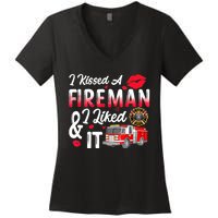 I Kissed A Fireman I Liked It Firefighter Valentine Days Women's V-Neck T-Shirt