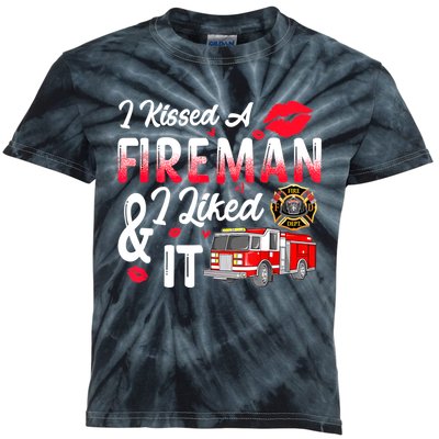 I Kissed A Fireman I Liked It Firefighter Valentine Days Kids Tie-Dye T-Shirt