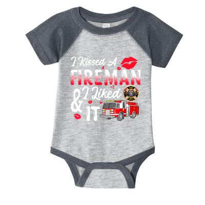 I Kissed A Fireman I Liked It Firefighter Valentine Days Infant Baby Jersey Bodysuit