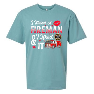 I Kissed A Fireman I Liked It Firefighter Valentine Days Sueded Cloud Jersey T-Shirt