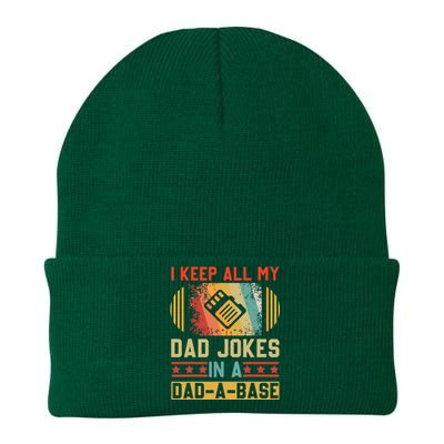 I Keep All My Dad Jokes In A DadABase Vintage Fathers Day Knit Cap Winter Beanie