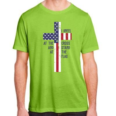 I Kneel At The Cross And Stand At The Flag USA Cross Adult ChromaSoft Performance T-Shirt