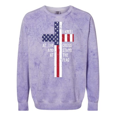 I Kneel At The Cross And Stand At The Flag USA Cross Colorblast Crewneck Sweatshirt