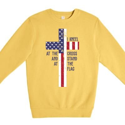 I Kneel At The Cross And Stand At The Flag USA Cross Premium Crewneck Sweatshirt