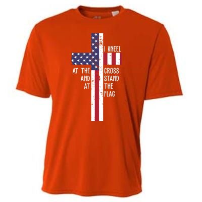 I Kneel At The Cross And Stand At The Flag USA Cross Cooling Performance Crew T-Shirt