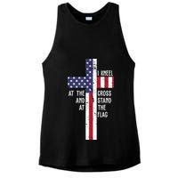 I Kneel At The Cross And Stand At The Flag USA Cross Ladies PosiCharge Tri-Blend Wicking Tank
