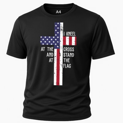 I Kneel At The Cross And Stand At The Flag USA Cross Performance Shirt
