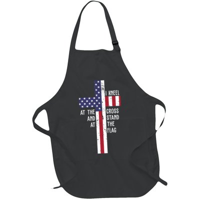 I Kneel At The Cross And Stand At The Flag USA Cross Apron