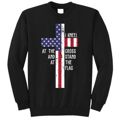 I Kneel At The Cross And Stand At The Flag USA Cross Sweatshirt