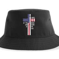 I Kneel At The Cross And Stand At The Flag USA Cross Sustainable Bucket Hat