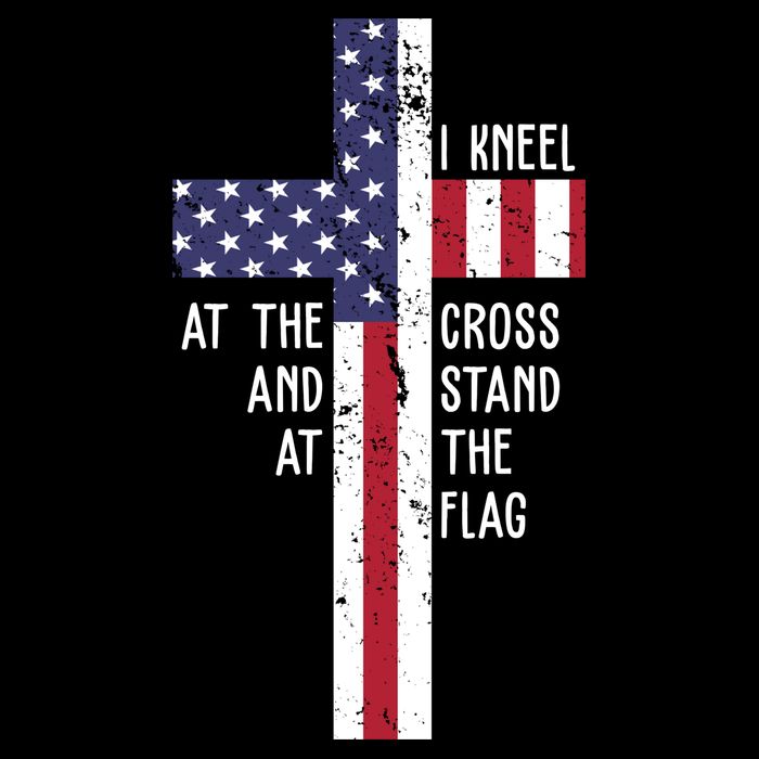 I Kneel At The Cross And Stand At The Flag USA Cross Sustainable Bucket Hat
