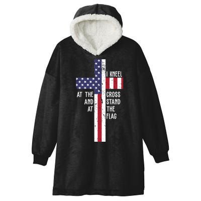 I Kneel At The Cross And Stand At The Flag USA Cross Hooded Wearable Blanket
