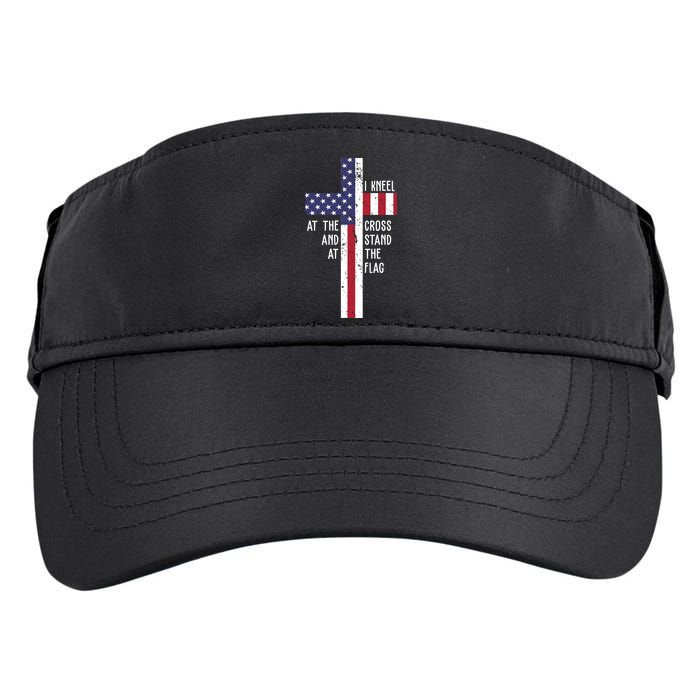 I Kneel At The Cross And Stand At The Flag USA Cross Adult Drive Performance Visor