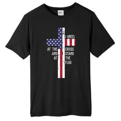 I Kneel At The Cross And Stand At The Flag USA Cross Tall Fusion ChromaSoft Performance T-Shirt