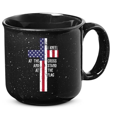 I Kneel At The Cross And Stand At The Flag USA Cross 15oz Campfire Ceramic Mug