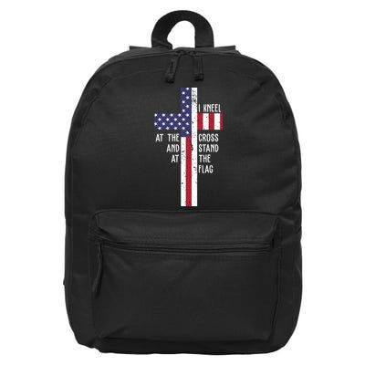 I Kneel At The Cross And Stand At The Flag USA Cross 16 in Basic Backpack
