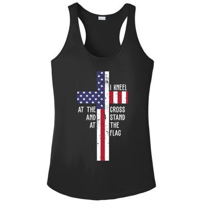 I Kneel At The Cross And Stand At The Flag USA Cross Ladies PosiCharge Competitor Racerback Tank