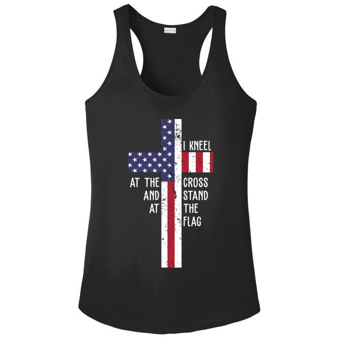 I Kneel At The Cross And Stand At The Flag USA Cross Ladies PosiCharge Competitor Racerback Tank