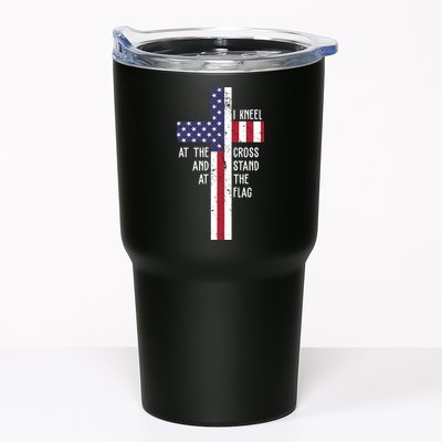 I Kneel At The Cross And Stand At The Flag USA Cross Tumbler