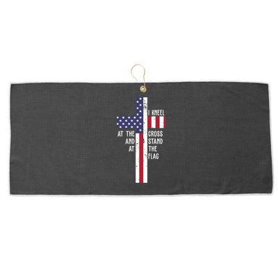 I Kneel At The Cross And Stand At The Flag USA Cross Large Microfiber Waffle Golf Towel